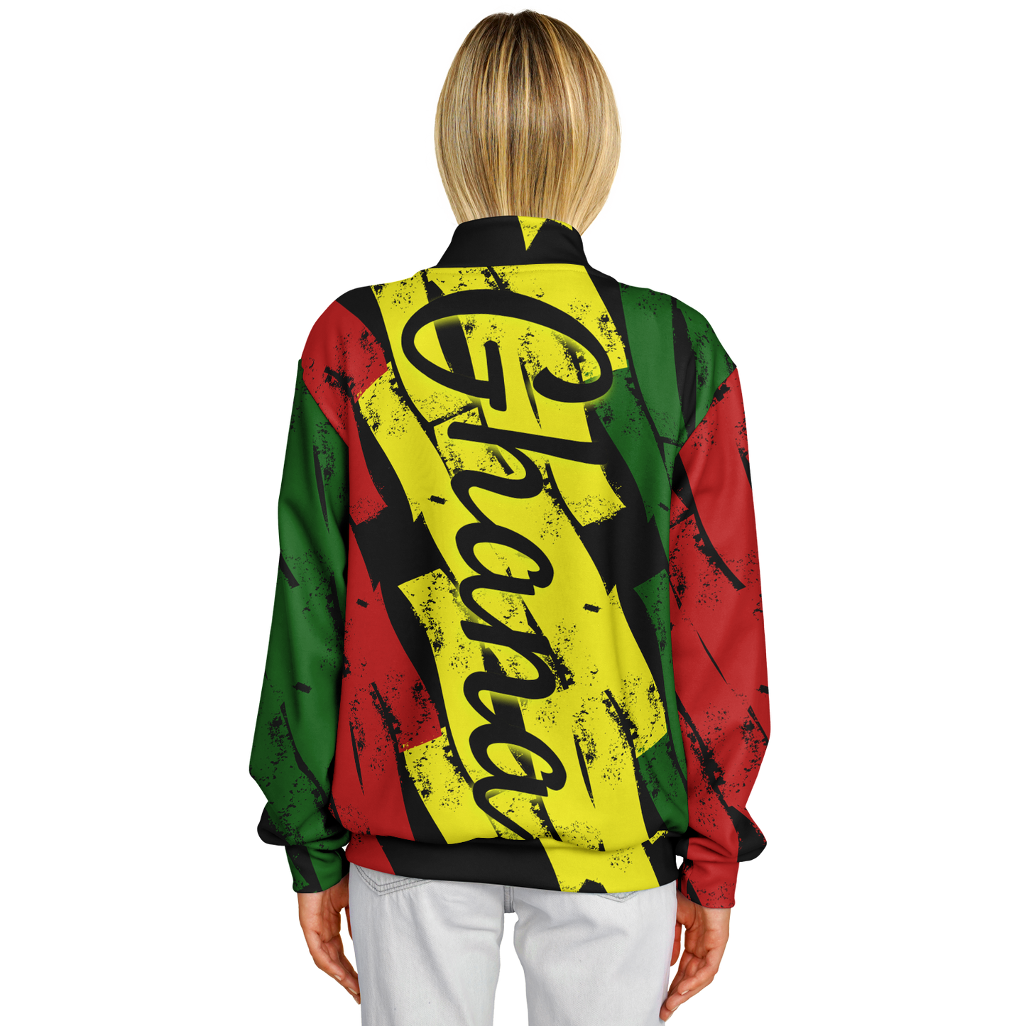 Women's Ghana Flag & Black Star Pattern All-Over Print Baseball Jacket