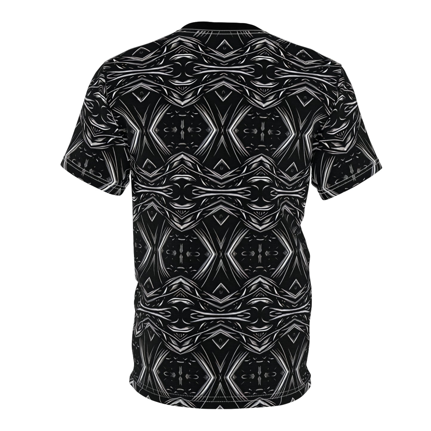 Women's Black Geometric Kaleidoscope Pattern All-Over Print Tee