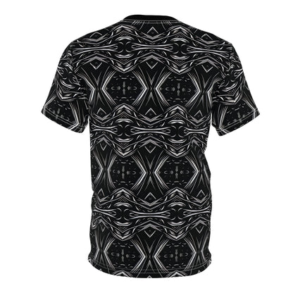 Women's Black Geometric Kaleidoscope Pattern All-Over Print Tee