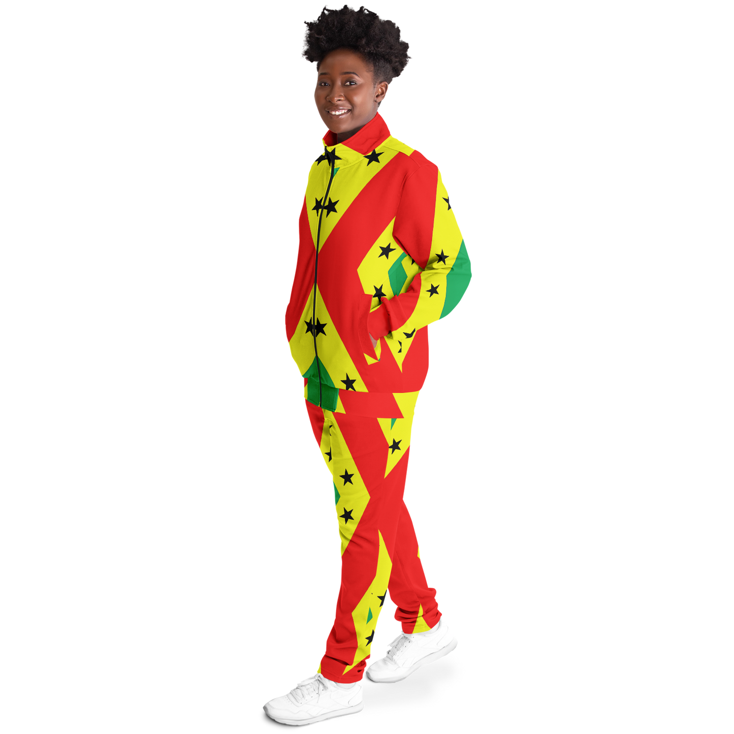 Women's Red Yellow Green Black Stars Pride Flag Track Jacket and Pants