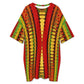 Women's Red Bold Tribal Pattern All-Over Print Oversized T- Shirt Loungewear