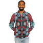 Men's Red, Green & White Teal Aztec Geo Pattern All-Over Print Baseball Jacket