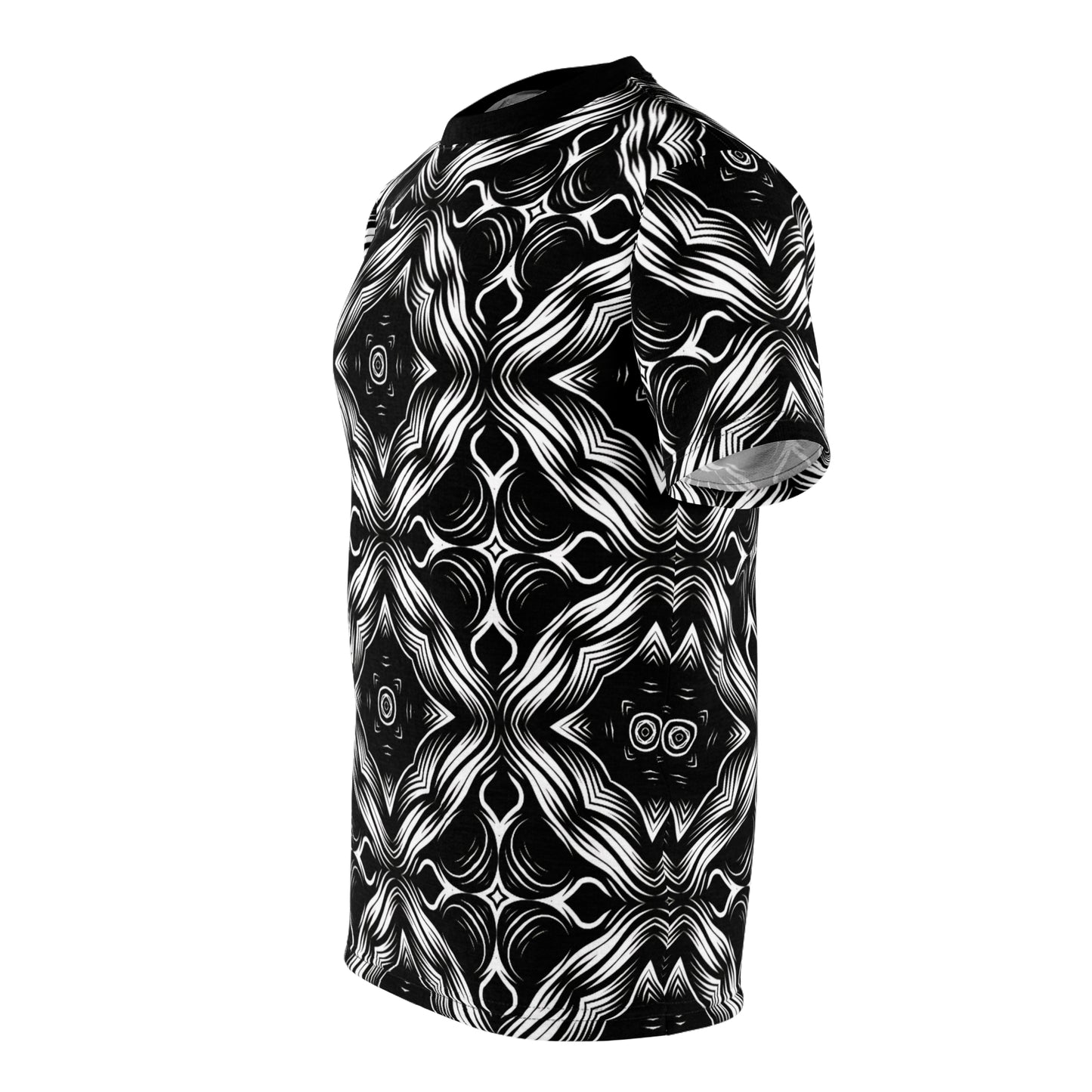 Men's Black & White Kaleidoscope Pattern All-Over Print Graphic Shirt