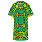 Women's Bold Green Black & Yellow Kaleidoscope Pattern All-Over Print Casual V-Neck Dress with Rolled Cuffs