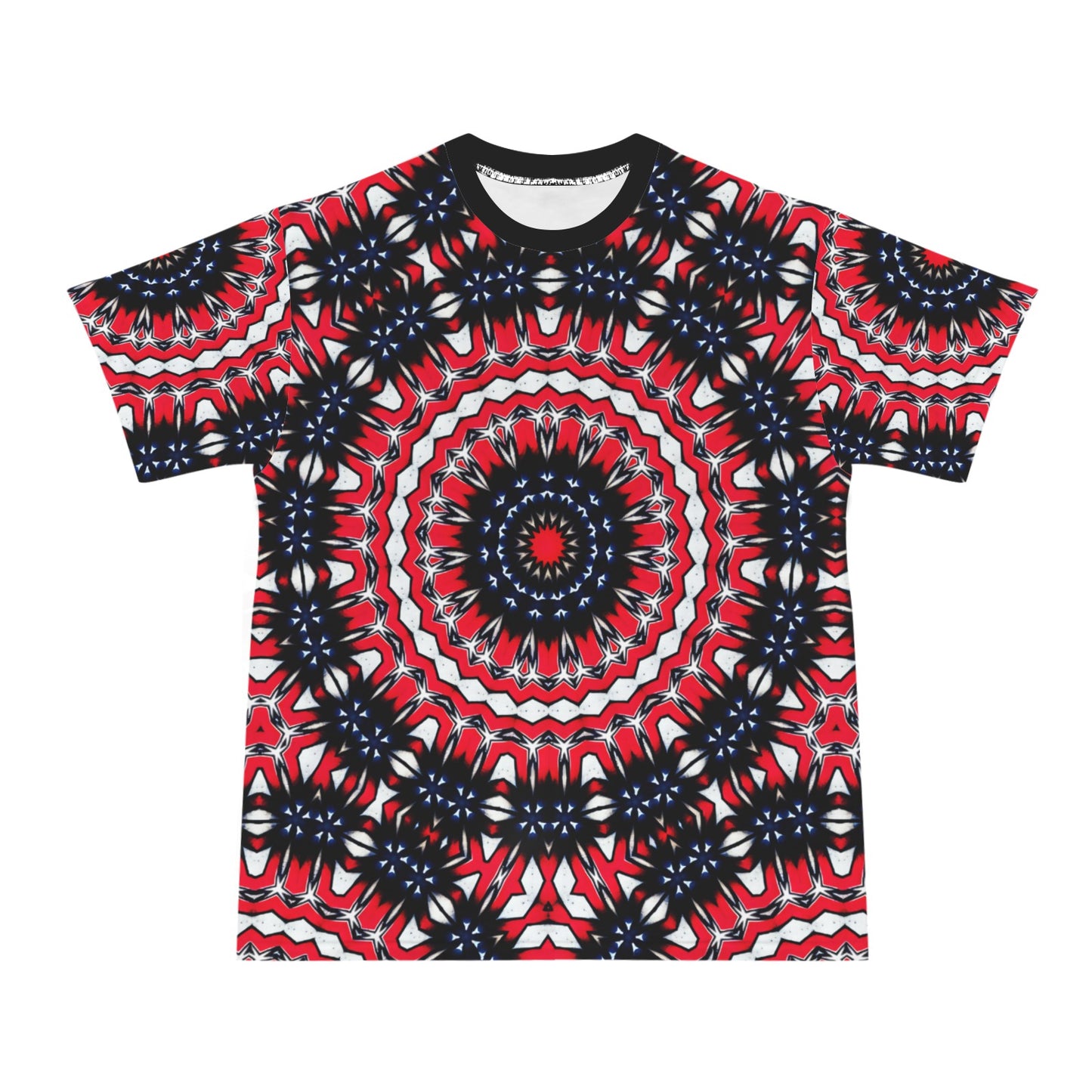 Men's Patriotic Mandala Red White Blue Pattern All Over Print  Cut & Sew  Ribbed Collar T-Shirt