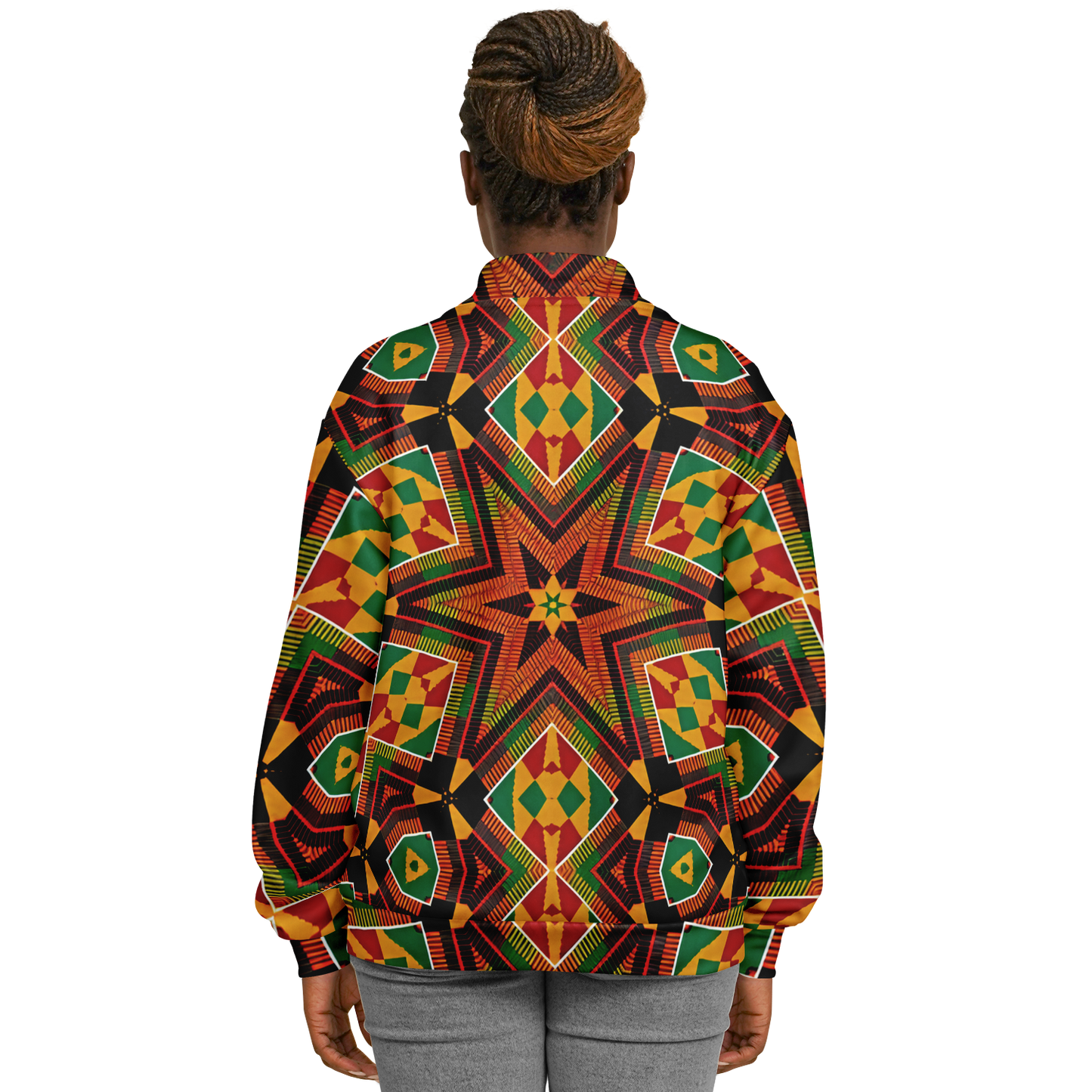 Women's African Kente Geometric Star Pattern All-Over Print Baseball Jacket