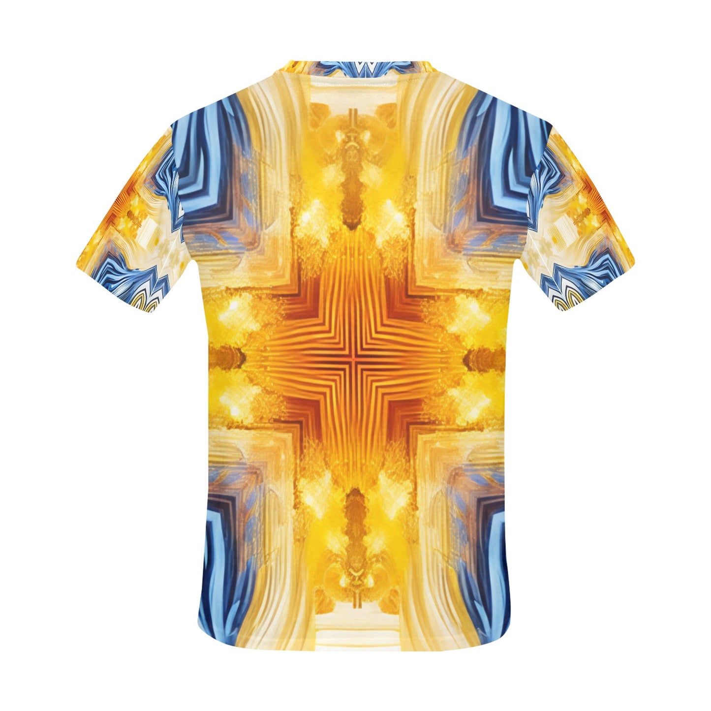 Men’s Bright Orange & Blue Abstract All Over Print Crew Neck T-Shirt