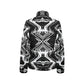 Women's Black & White Geometric Pattern All-Over Print Stand Collar Padded Jacket