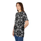 Women's Black & White Kaleidoscope Pattern All-Over Print Graphic Shirt