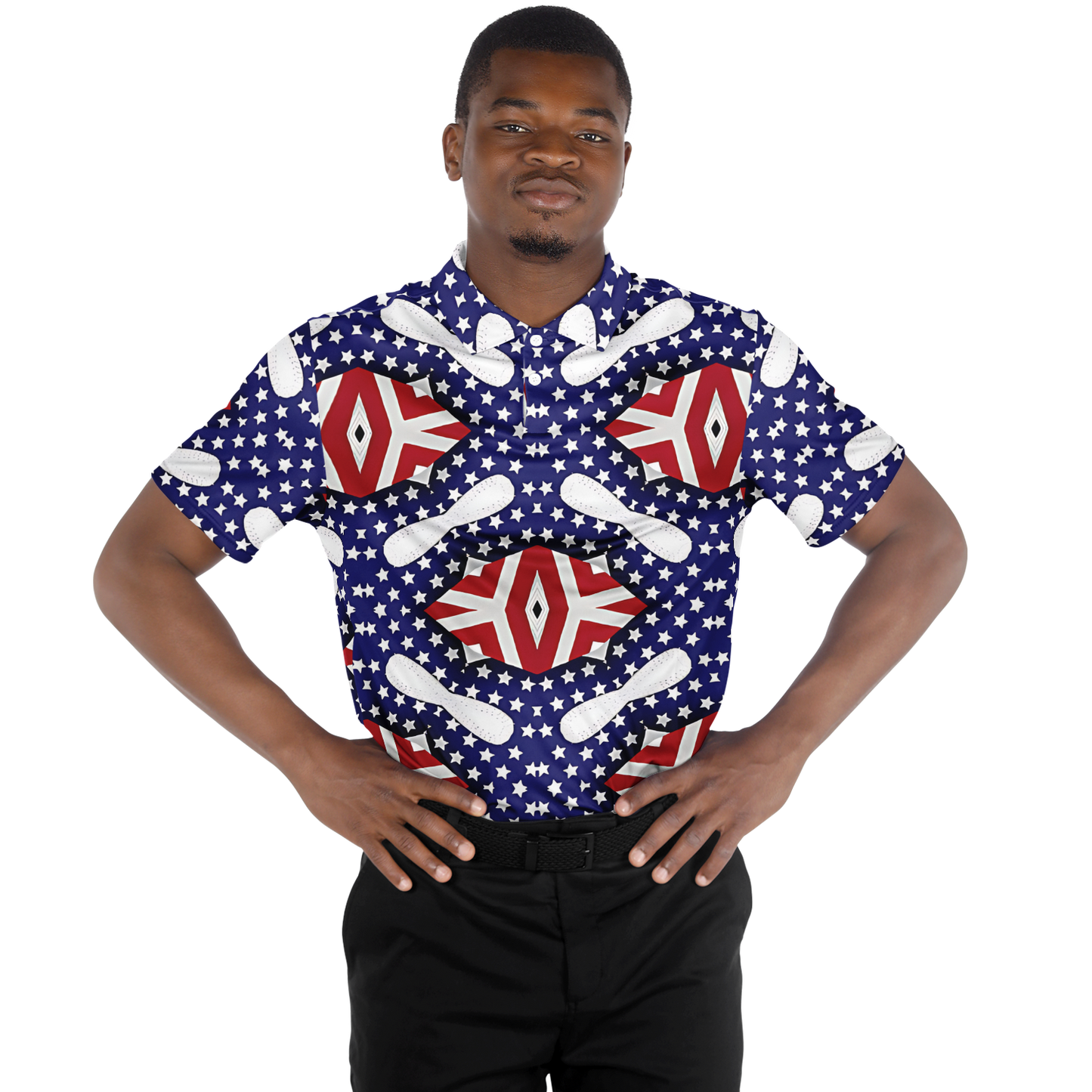 Men's White Blue & Red Patterned Polo Shirt