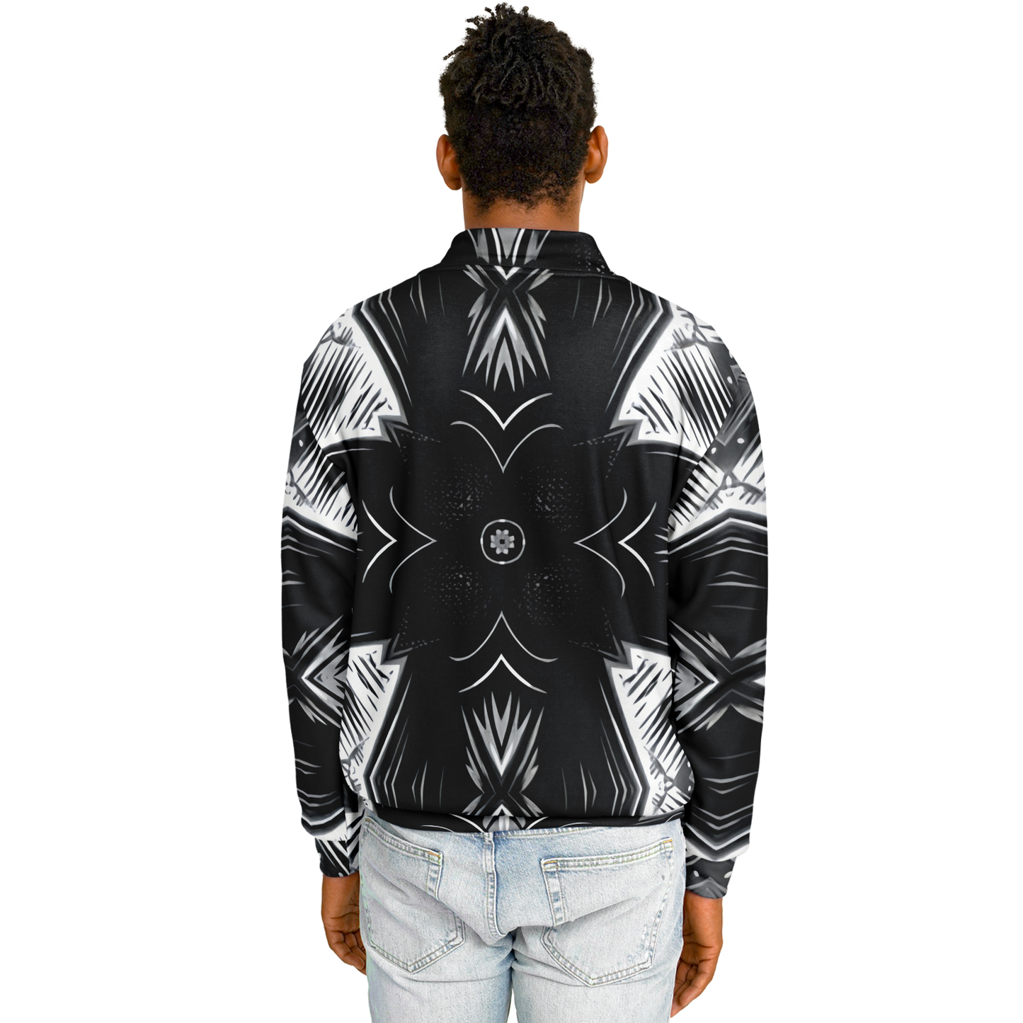 Men's Black & White Geometric Pattern All Over print All Over Print Baseball Jacket
