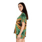 Women's Green & Gold Psychedelic Floral Pattern All-Over Print Short Pajama Set