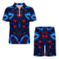 Men's Blue & Red Kaleidoscope Pattern Zip-Up Polo Set