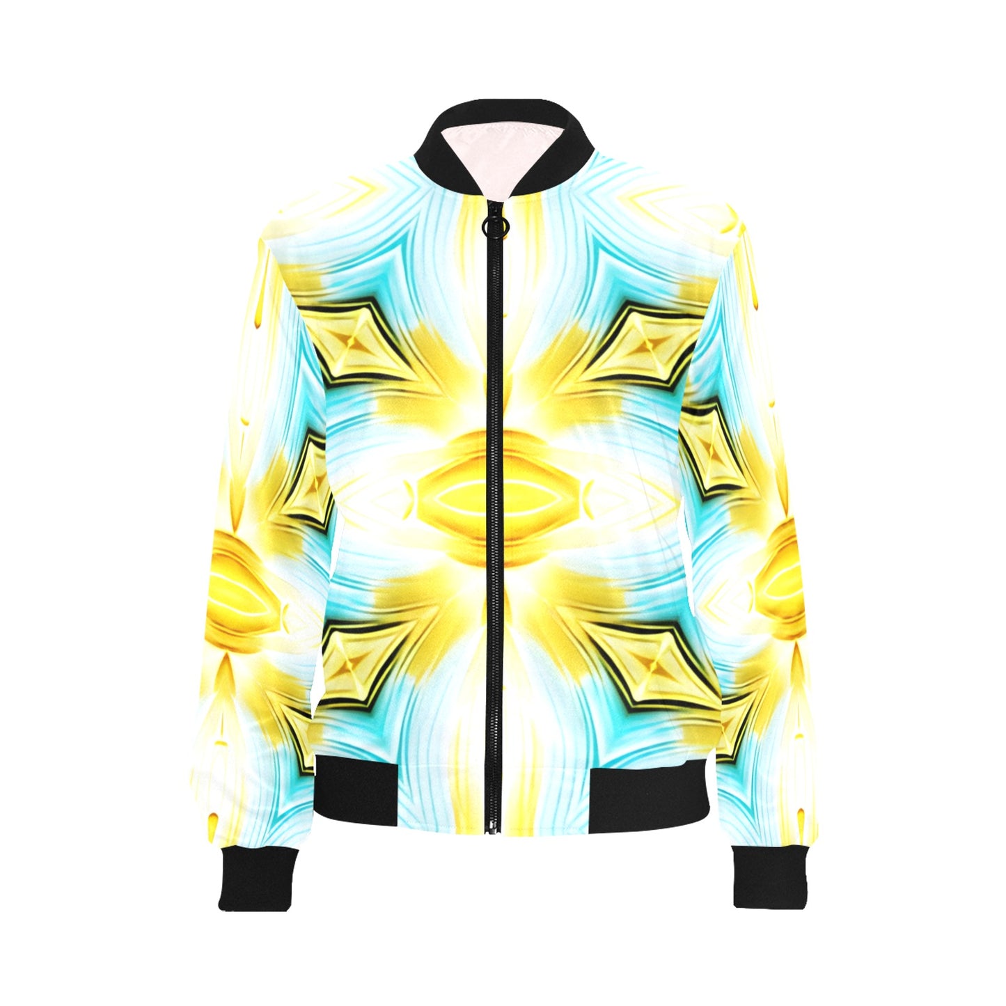 Women's Vibrant Kaleidoscope Geo Pattern All-Over Print Bomber Jacket for Women