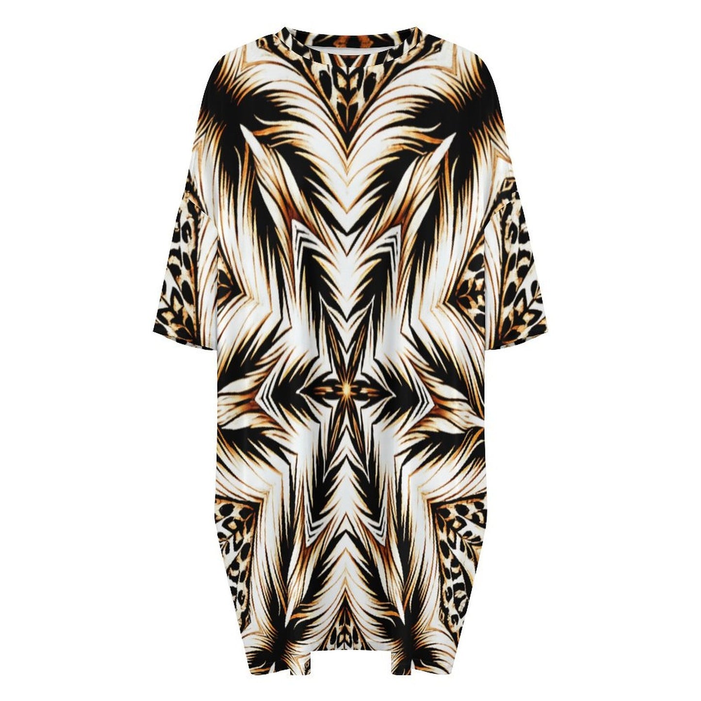 Women's Brown & Black Kaleidoscope Pattern Oversized T- Shirt Loungewear