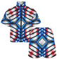 Women's Red White Blue Geometric Pattern All-Over Print All Over Print Windbreaker Short Set