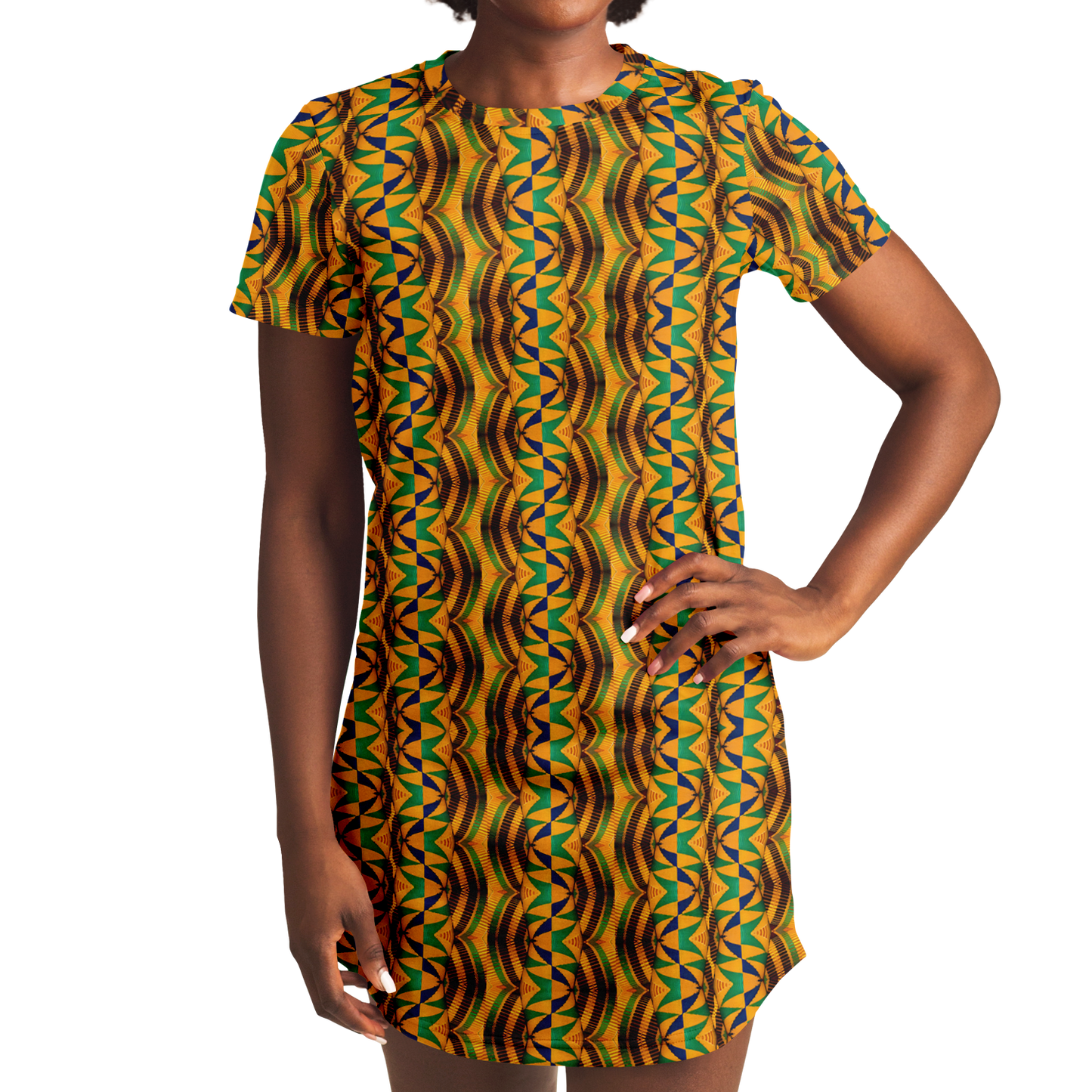 Women's African Kente Geometric Pattern All-Over Print T-Shirt Dress