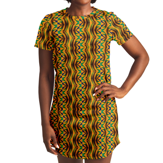 Women's African Kente Geometric Pattern All-Over Print T-Shirt Dress