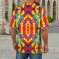 Men's Vibrant African Kente Geometric Pattern All-Over Print Zipper Polo Shirt.