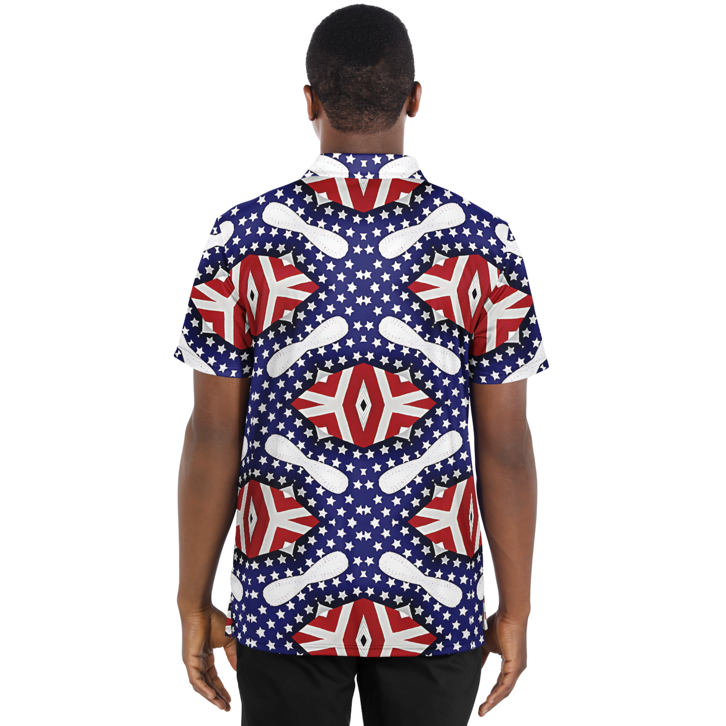 Men's White Blue & Red Patterned Polo Shirt