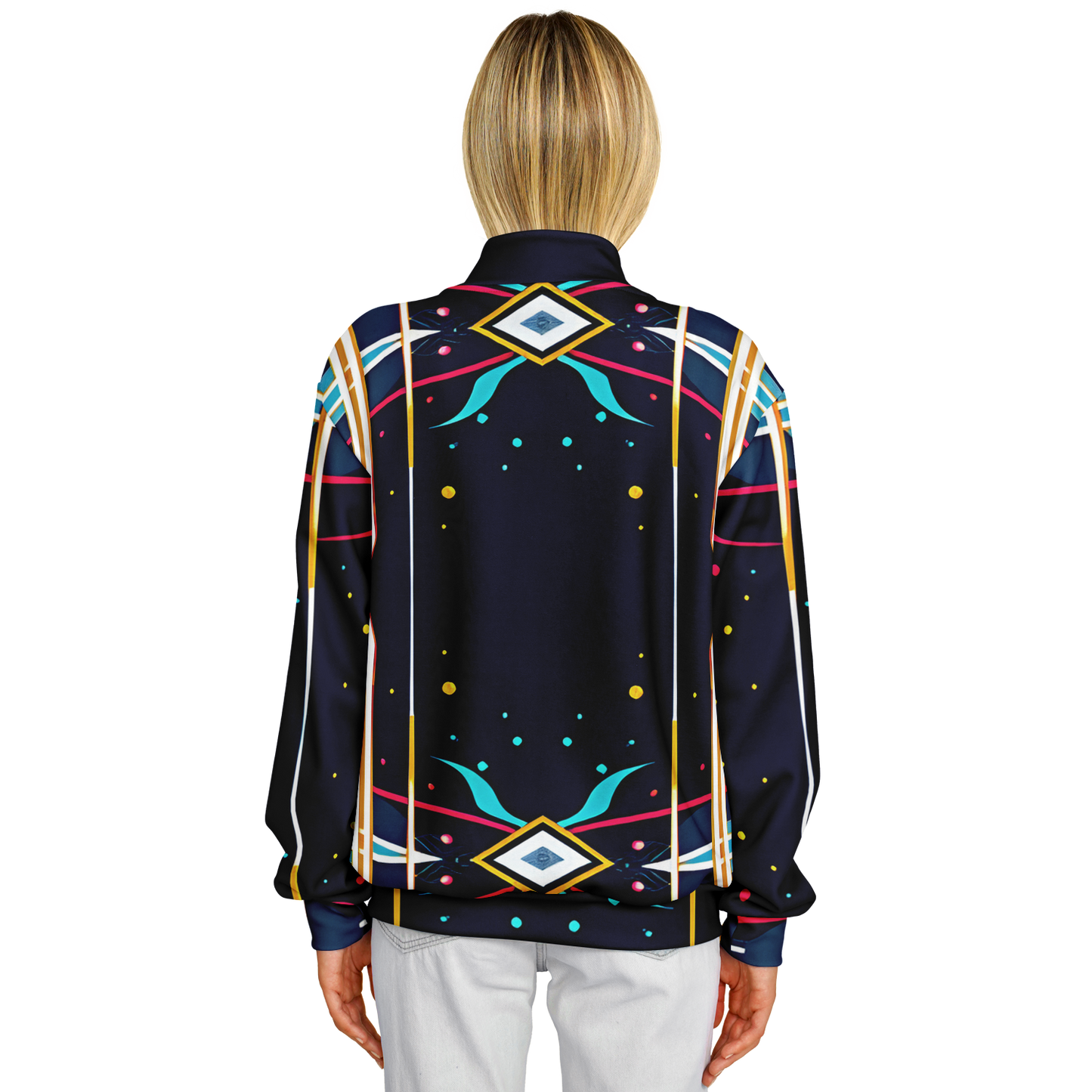 Women's Abstract Neon Geometry Pattern All Over Print Baseball Jacket