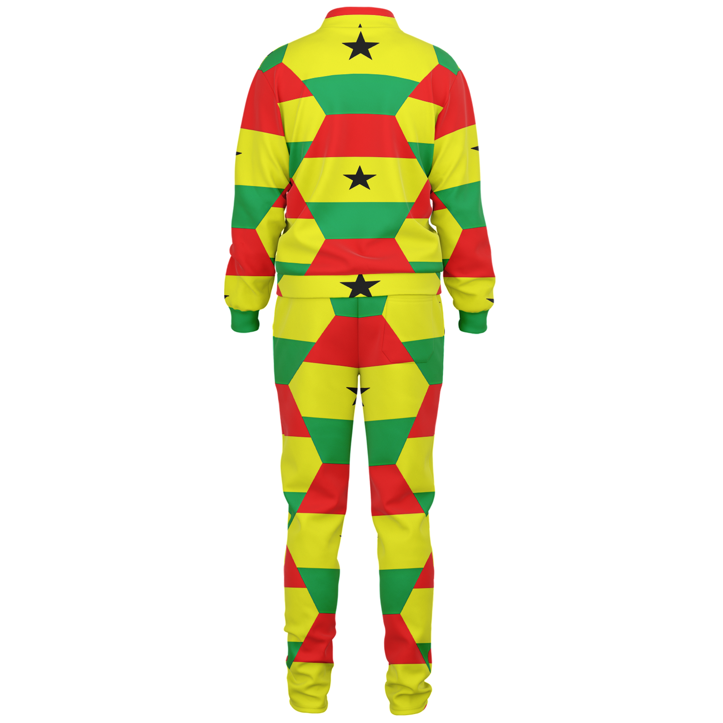 Men's Red Yellow Green Stars Flag Hex Pattern Track Jacket and Pants