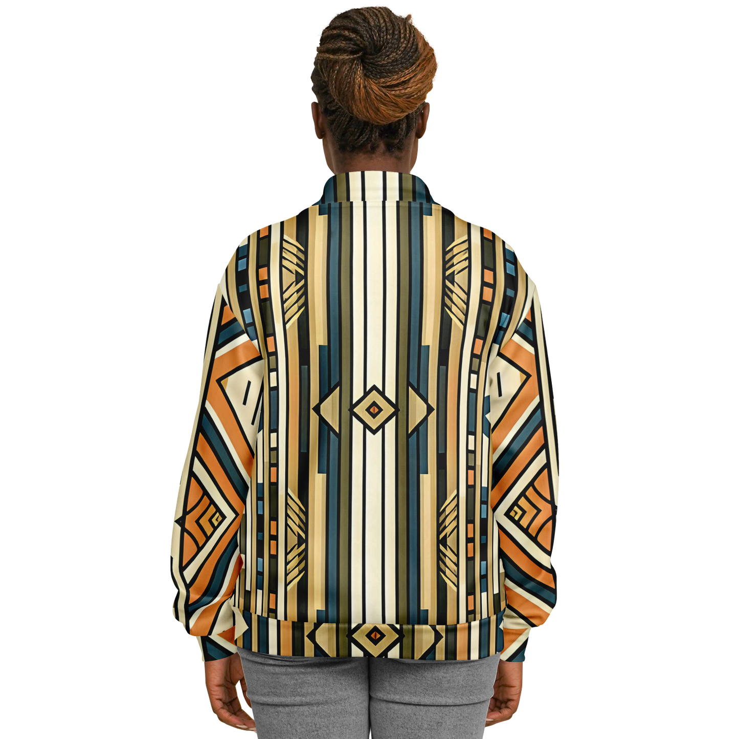 Women's Retro Geometric Tribal Pattern All-Over Print Baseball Jacket