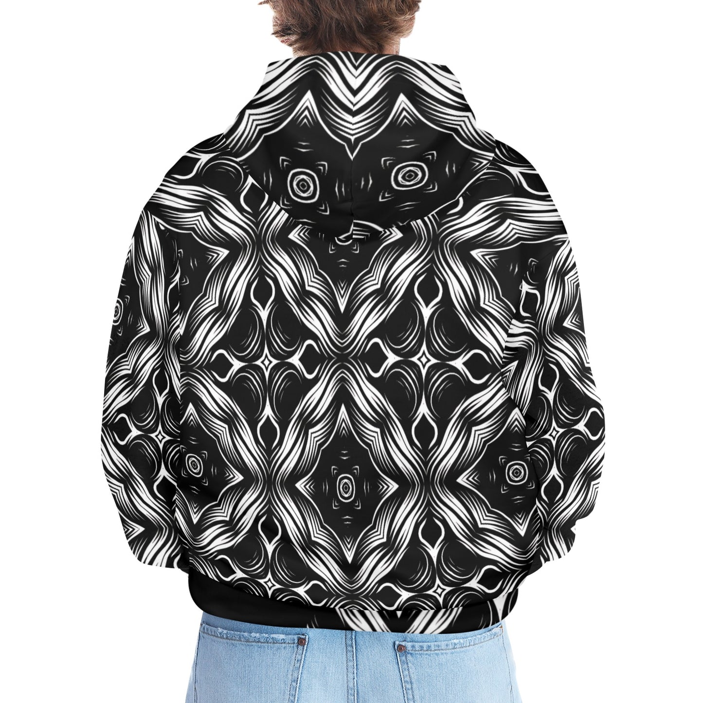 Men's Black & White Geometric Pattern All-Over Print Men's All Over Print Hoodie