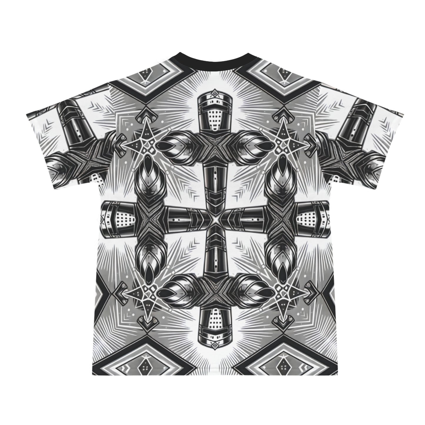 Men's Monochrome Gothic Cross Pattern All Over print All Over Print Ribbed Collar T-Shirt