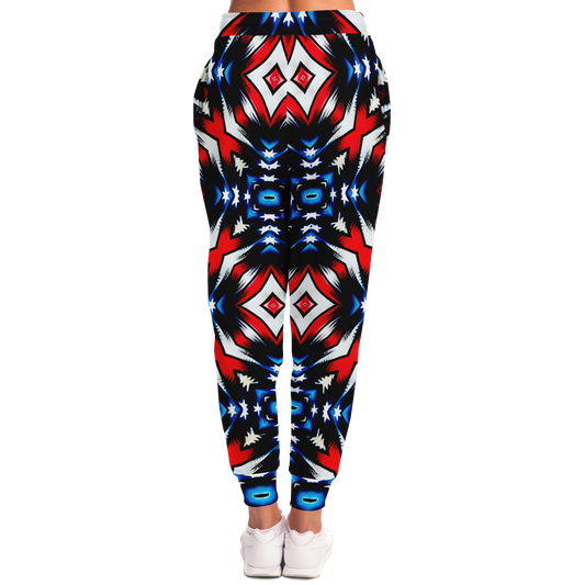 Women's Red White Blue Geometric Pattern All-Over Print Athletic Jogger