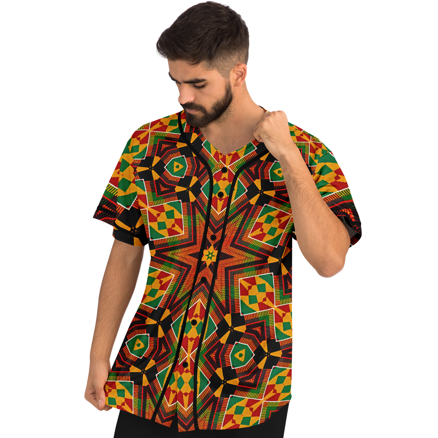 Men's African Kente Geometric Star Pattern All-Over Print Baseball Jersey