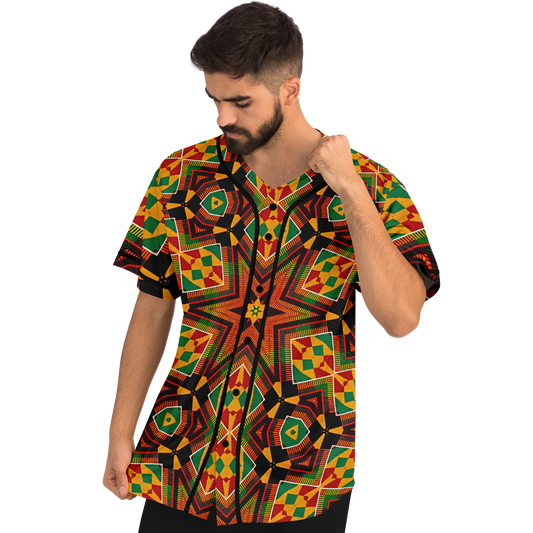 Men's African Kente Geometric Star Pattern All-Over Print Baseball Jersey