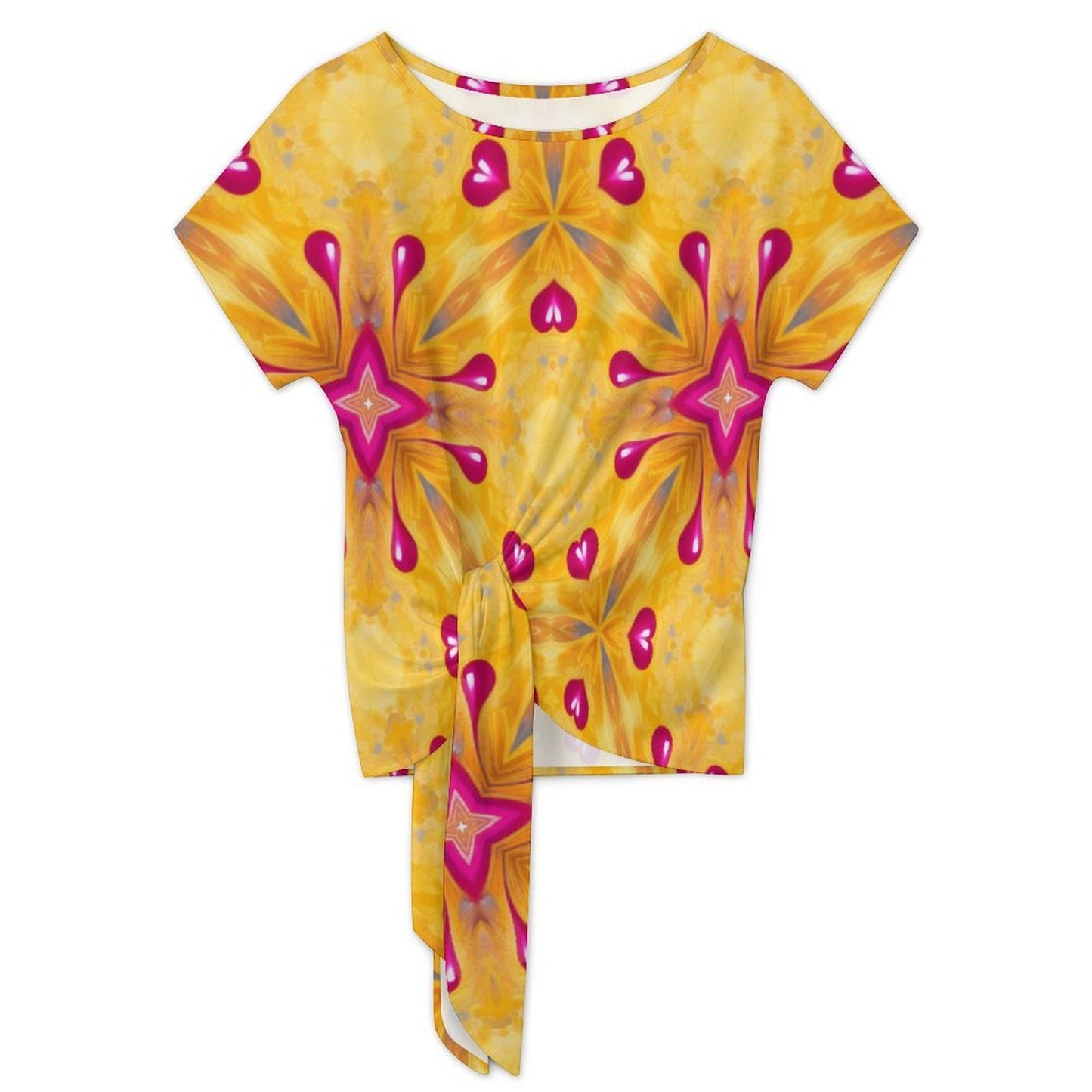 Women's Heart Kaleidoscope Pattern All Over Print Side-Tie Short Sleeve Top & Wide-Leg Pants Set