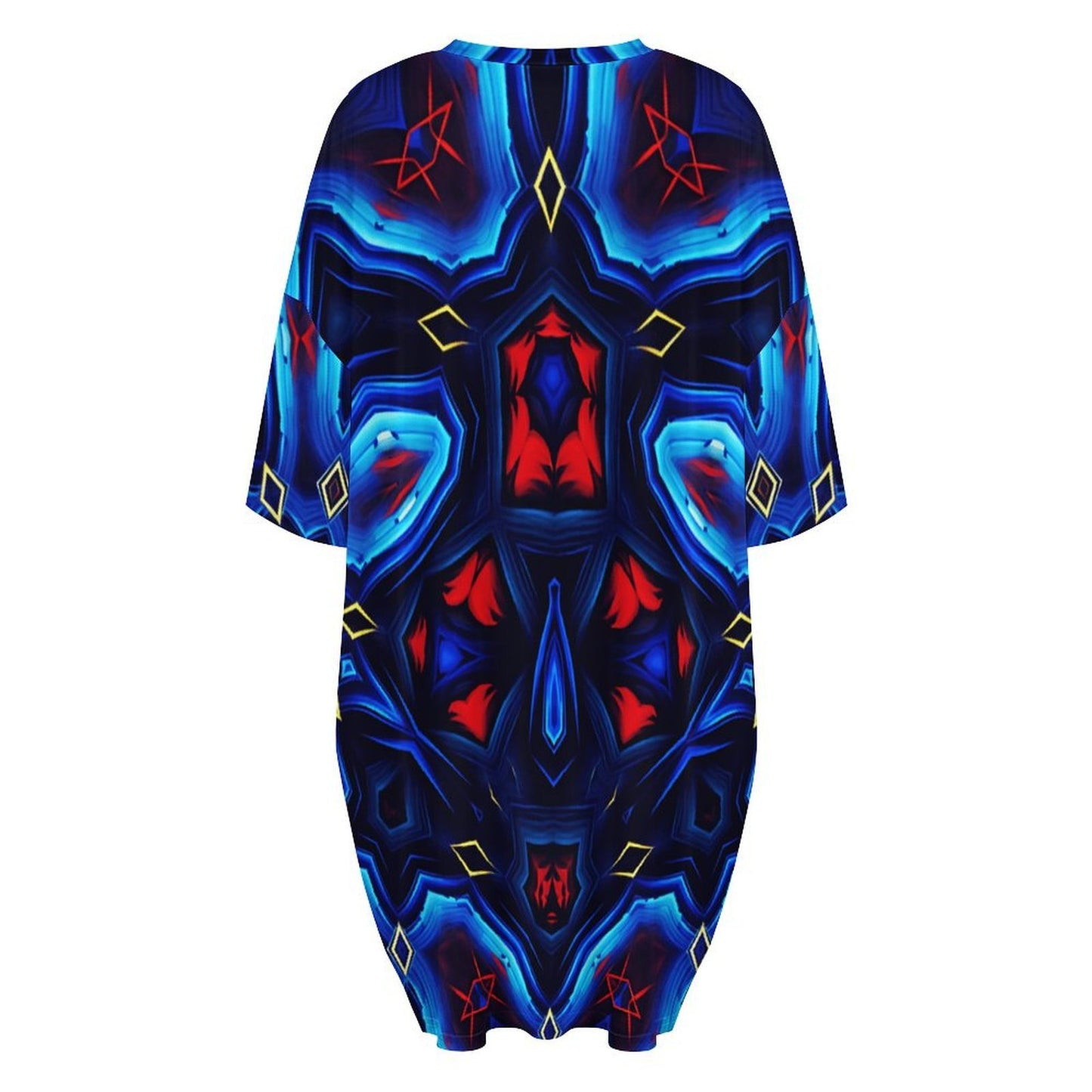 Women's Blue & Red Kaleidoscope Pattern Oversized T- Shirt Loungewear