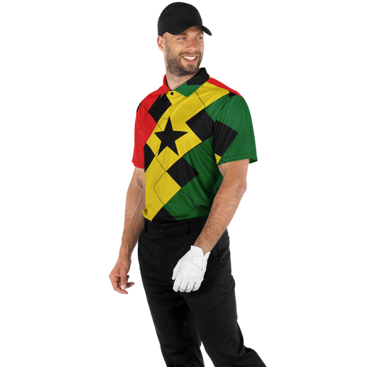 Men's Red Yellow Green Black Stars Polyester Polo Shirt