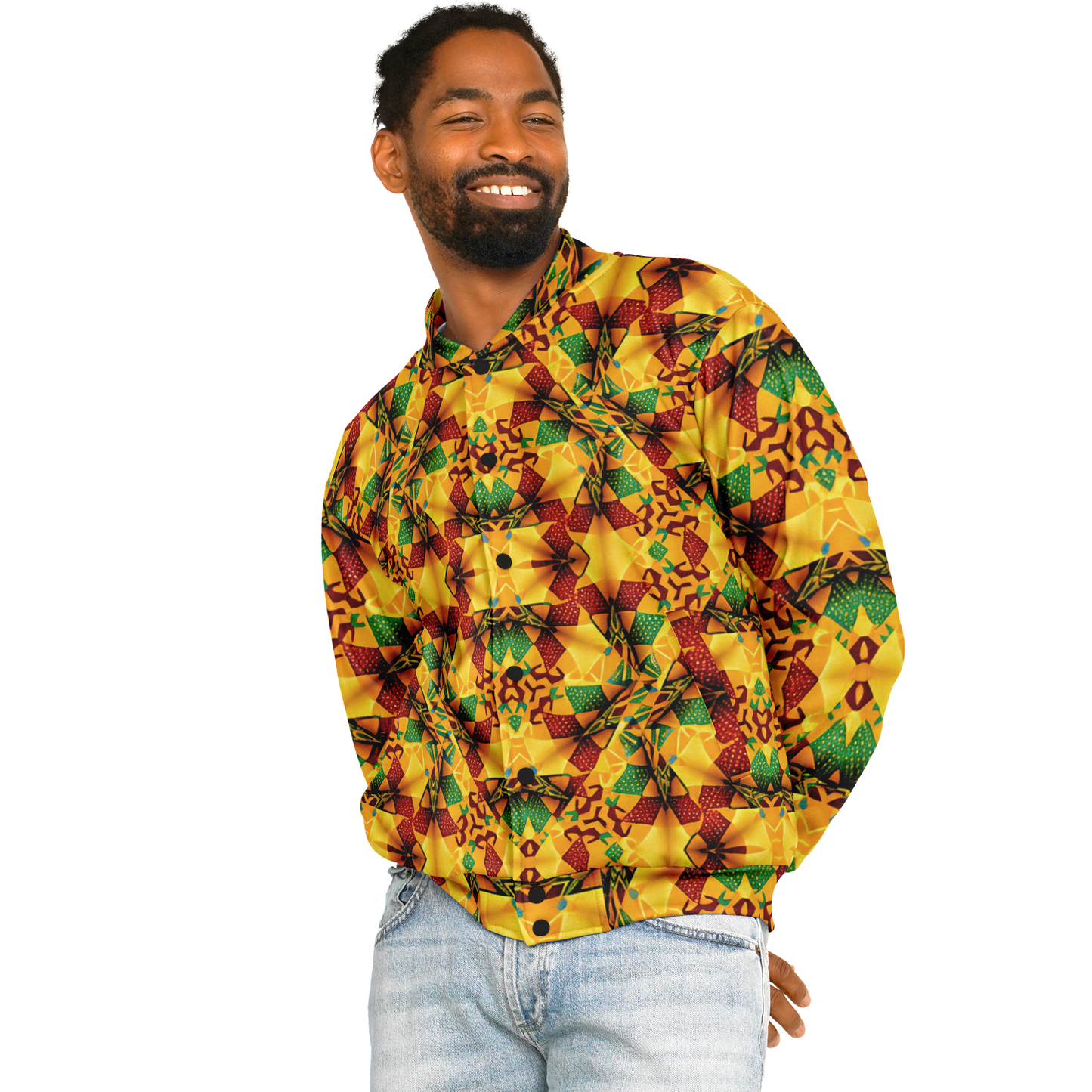 Men's Vibrant African Kente Geometric Pattern All Over Print Baseball Jacket
