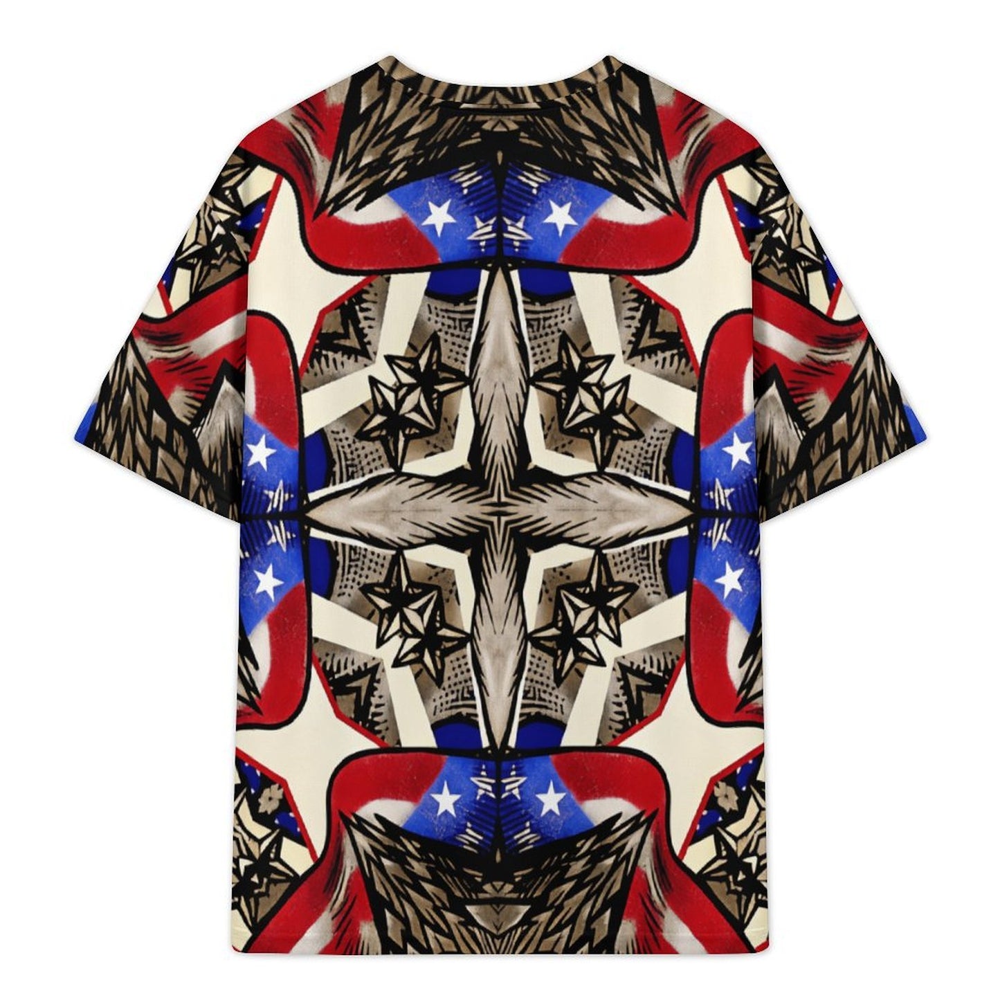 Men's Patriotic Stars & Cross Kaleidoscope Pattern All-Over Print Men's Plus Size Drop Shoulder T-Shirt