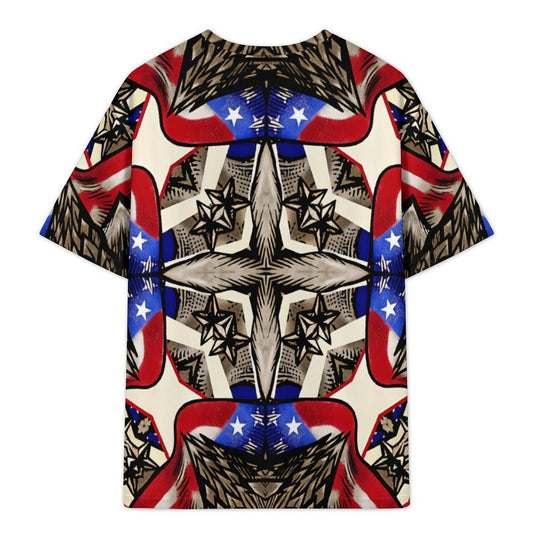 Men's Patriotic Stars & Cross Kaleidoscope Pattern All-Over Print Men's Plus Size Drop Shoulder T-Shirt
