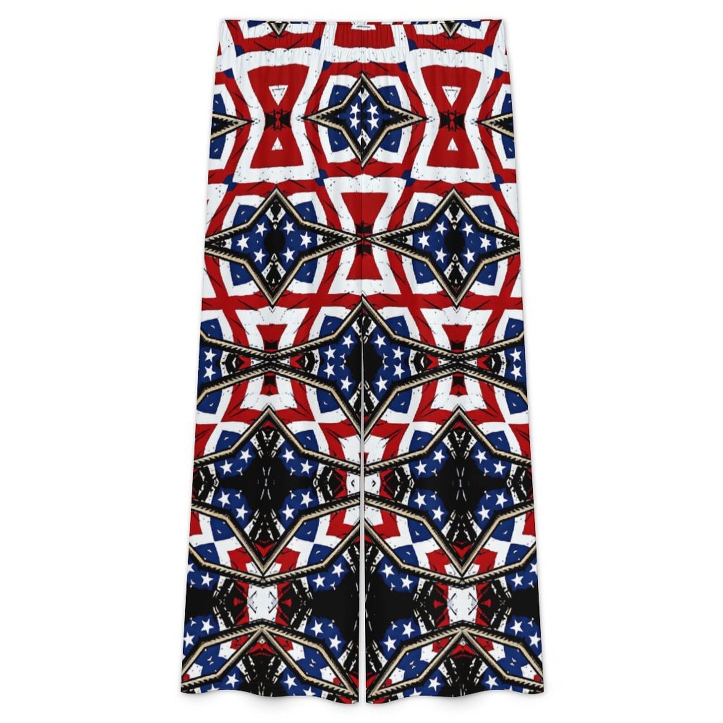 Women's Patriotic Star Kaleidoscope Pattern All-Over Print Side-Tie Short Sleeve Top & Wide-Leg Pants Set