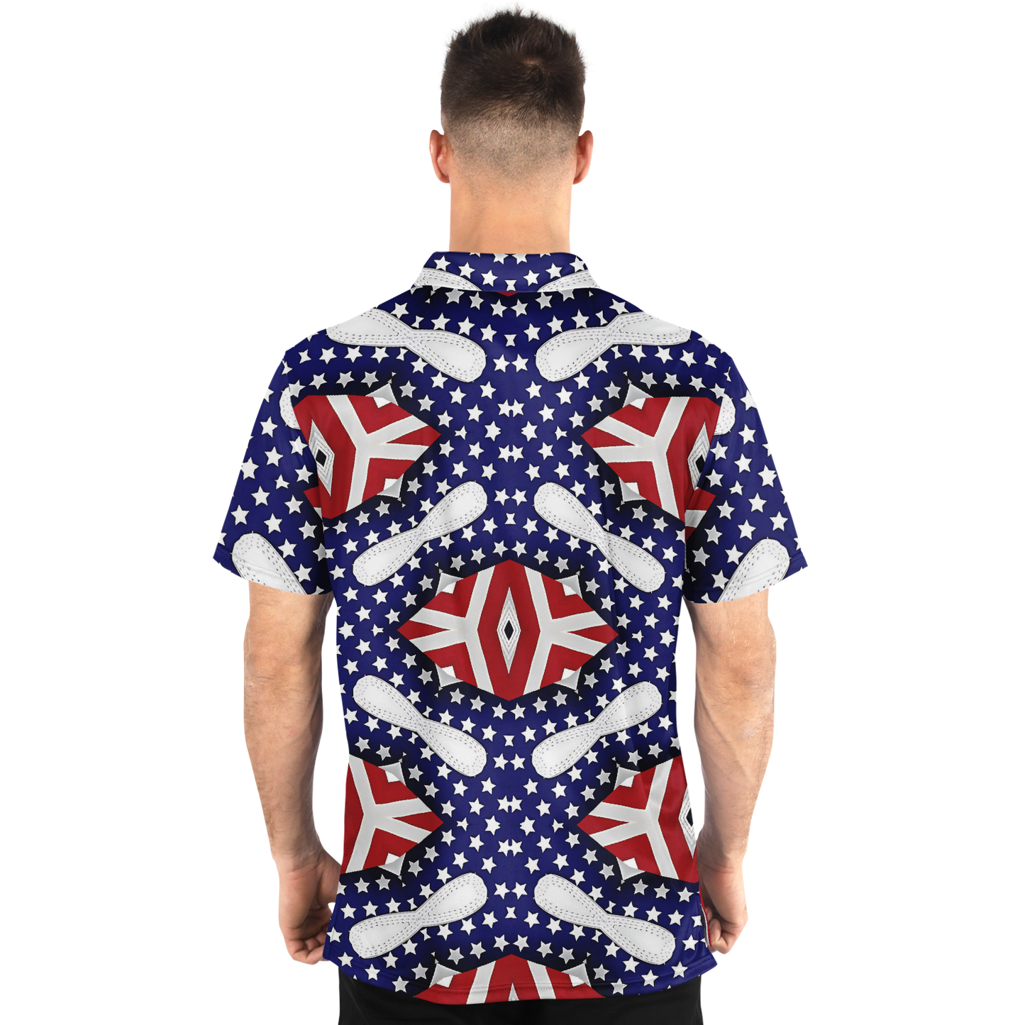 Men's Red White Blue Geometric Pattern All-Over Print Polo Shirt