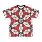 Men's Red & White Geometric Star Pattern All Over Print Cut & Sew Ribbed Collar T-Shirt