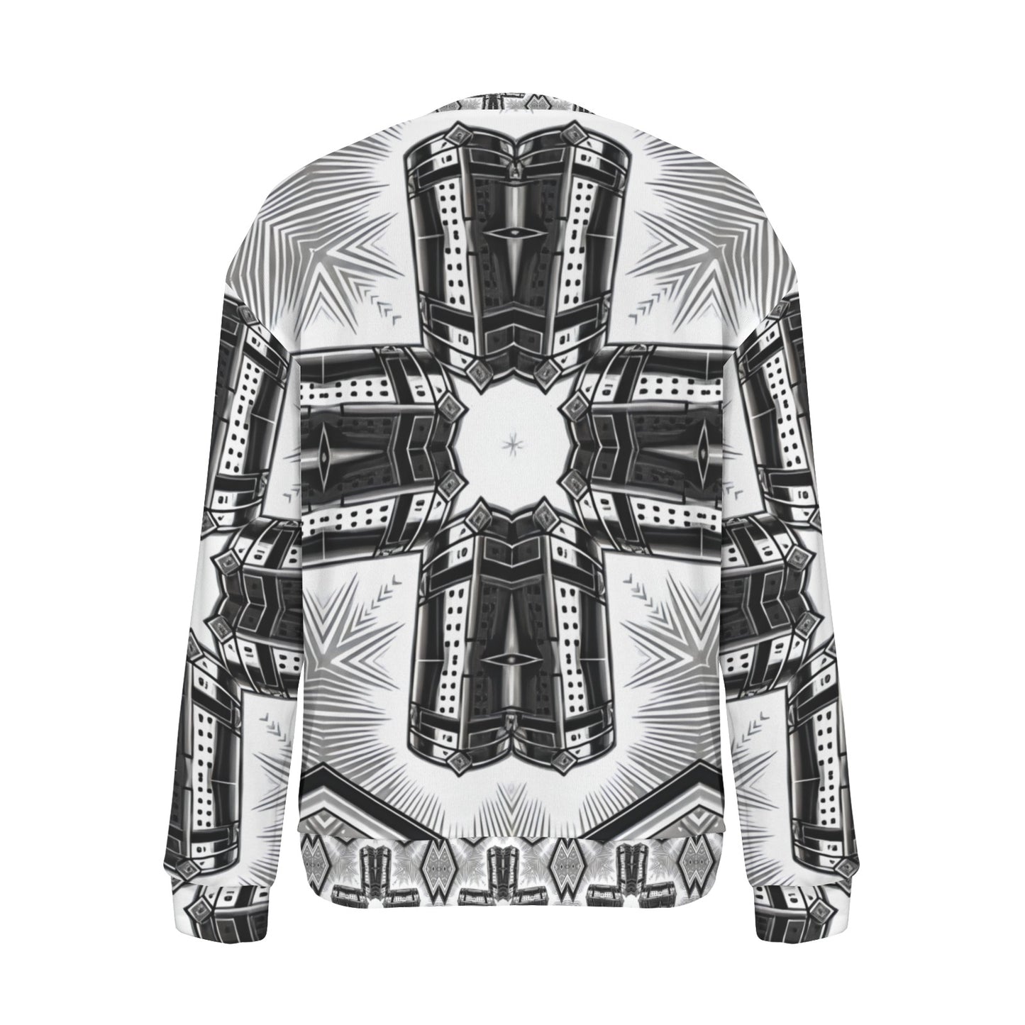 Women's Black & White Kaleidoscope Cross Pattern All Over Print Crew Neck Sweater.