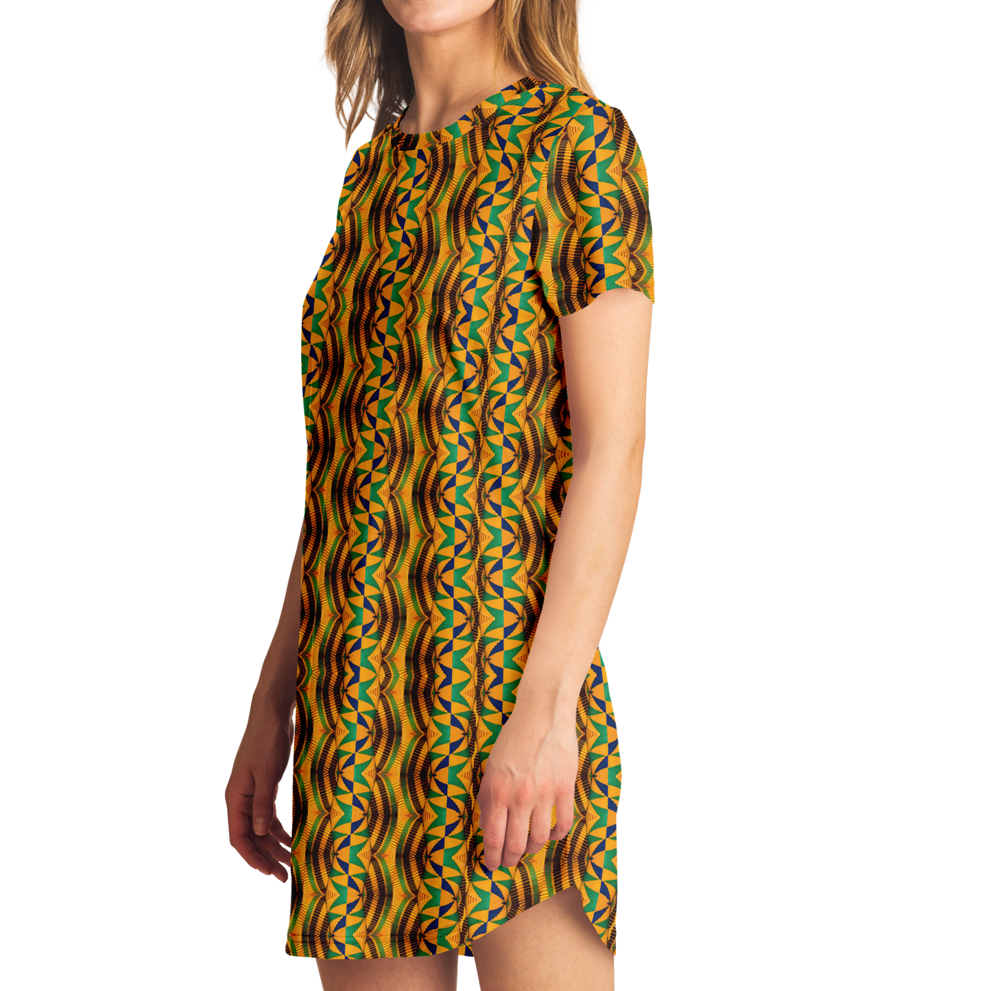 Women's African Kente Geometric Pattern All-Over Print T-Shirt Dress