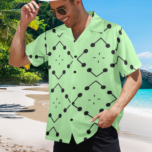 Men's Bold Green Geometric Black Dot-Node Pattern All-Over Print Hawaiian Shirt