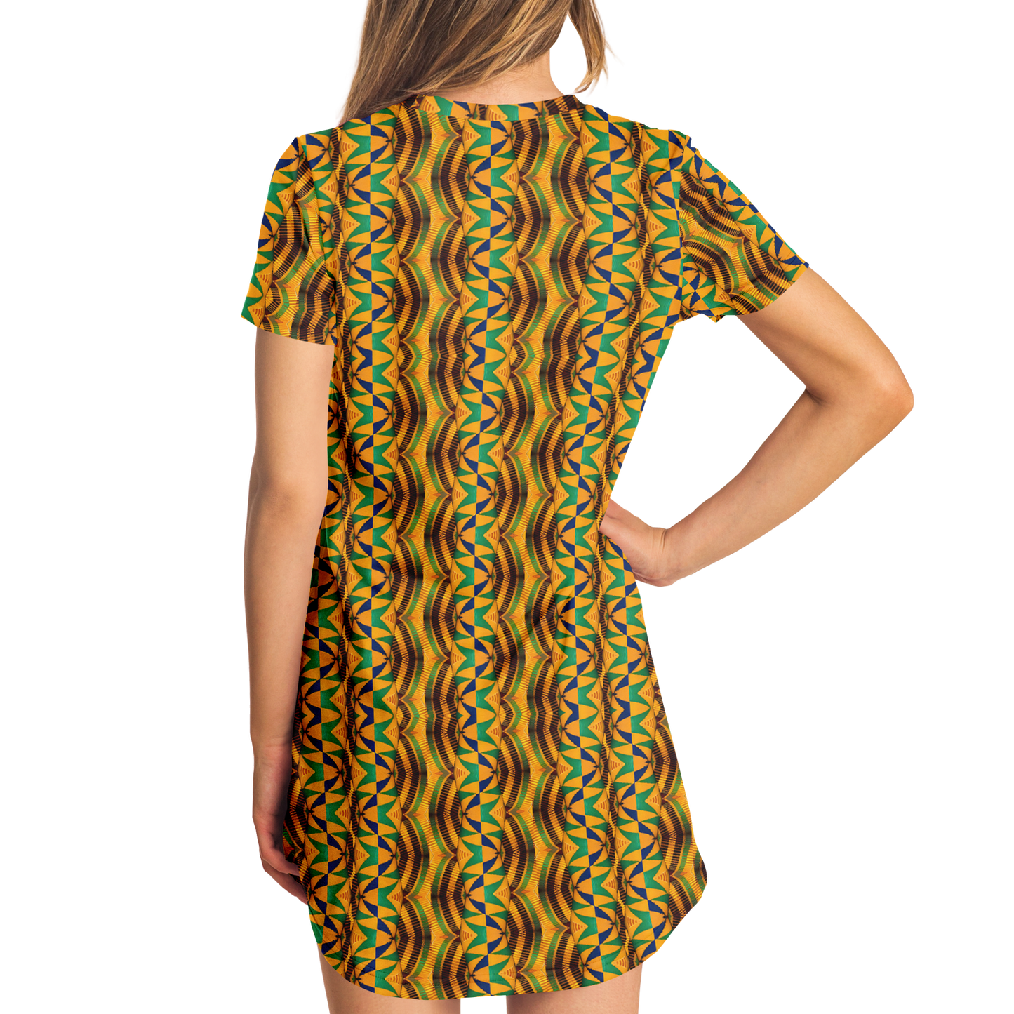 Women's African Kente Geometric Pattern All-Over Print T-Shirt Dress