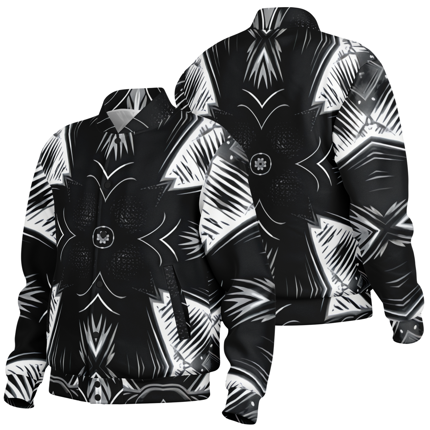 Women's Black & White Geometric Pattern All Over print All Over Print Baseball Jacket