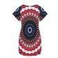 Women's Red, Black & White Psychedelic Pattern All-Over Print Round Neck Pocket Casual Dress