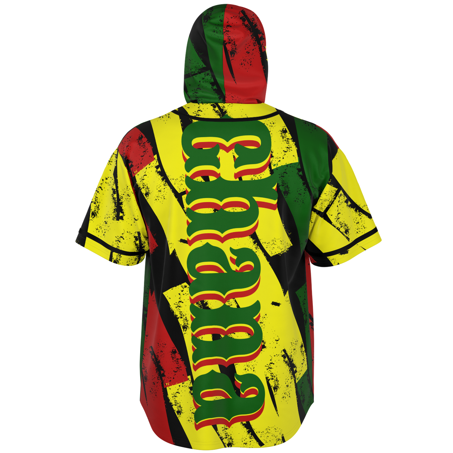 Men's Ghana Flag & Black Star Pattern All-Over Print Hooded Baseball Jersey