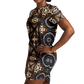 Women's Geometric Kaleidoscope Brown Pattern All Over Print T-Shirt Dress