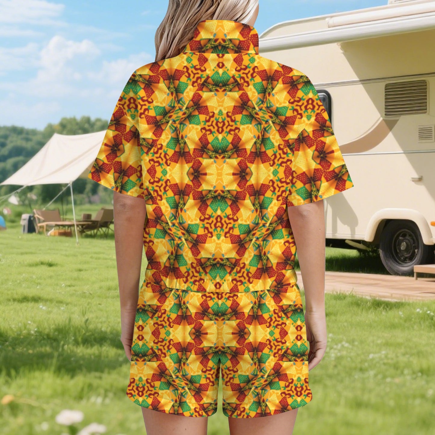Women’s Vibrant Autumn Kaleidoscope Pattern All Over Print Windbreaker Short Set